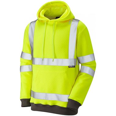 Leo Workwear Goodleigh Yellow EcoViz Hi Vis Hooded Sweatshirt