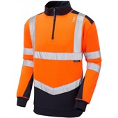 Leo Workwear Tapeley Orange/Navy EcoViz Polycotton 1/4 Zip Hi Vis Sweatshirt