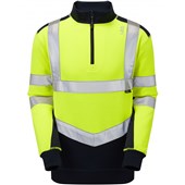 Leo Workwear Tapeley Yellow/Navy EcoViz Polycotton 1/4 Zip Hi Vis Sweatshirt