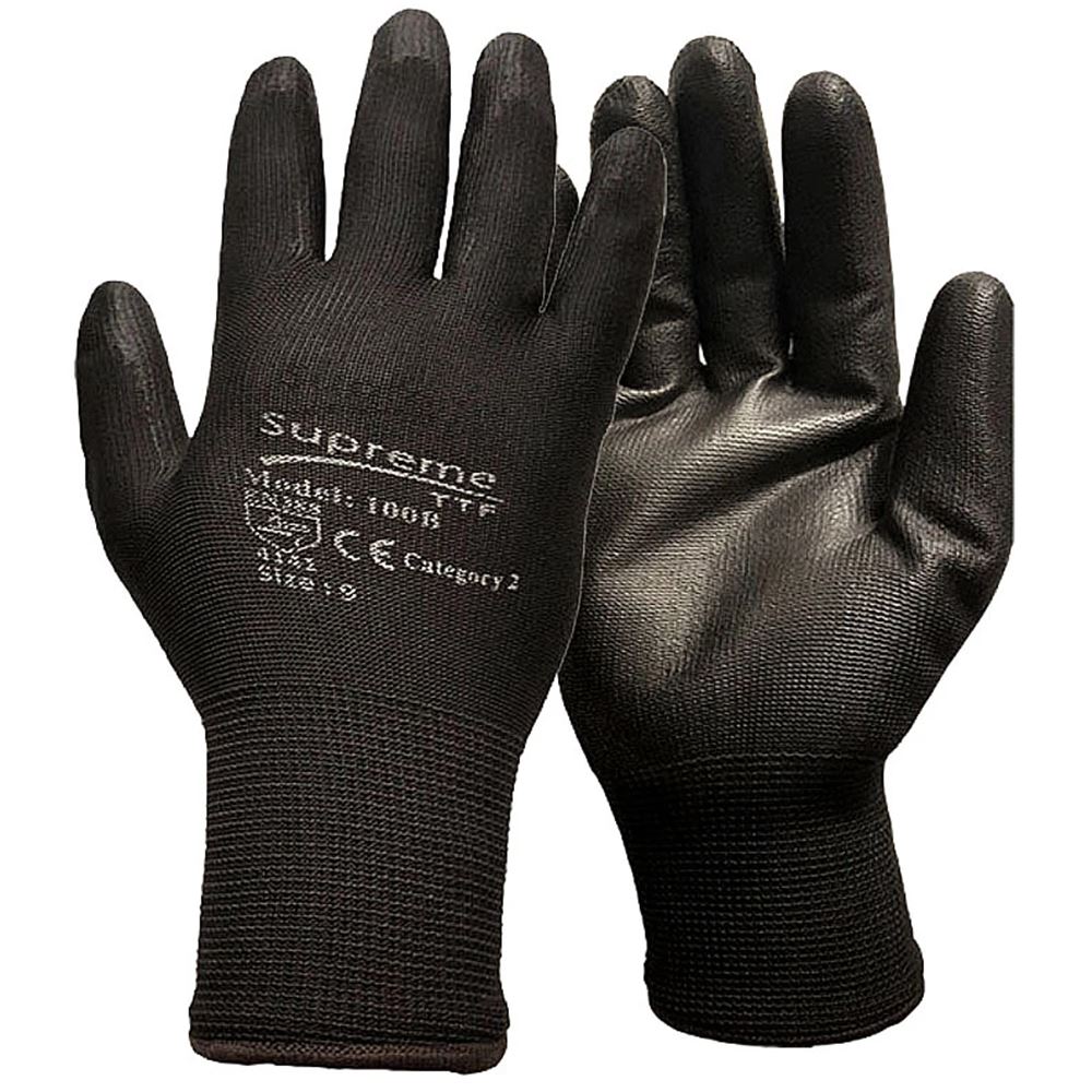 Supreme Black PU Grip Work Gloves 100BB with PU Coating - 13g