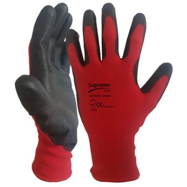 Supreme Red PU Grip Work Gloves 100RB with PU Coating - 13g