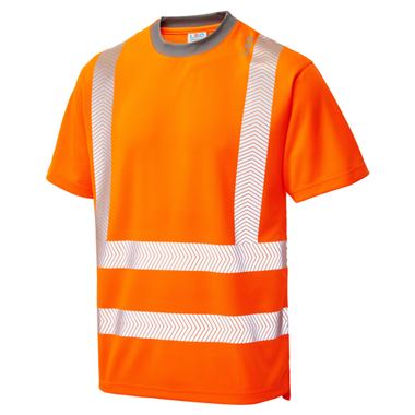 Leo Workwear Larkstone Orange EcoViz Coolviz Plus Hi Vis T-Shirt  