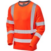 Leo Workwear Riverton Rail Orange Leo EcoViz Comfort Hi Vis Long Sleeved T-Shirt