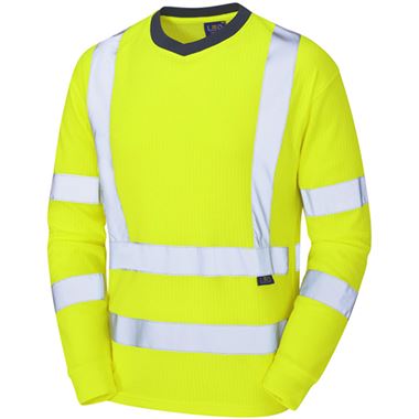 Leo Workwear Riverton Yellow Leo EcoViz Comfort Hi Vis Long Sleeved T-Shirt