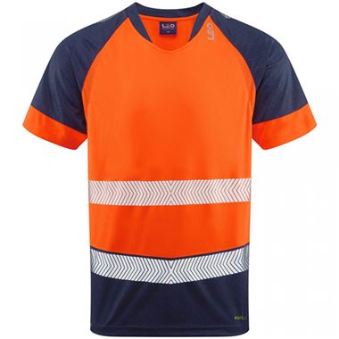 Leo Workwear Forda Orange/Navy EcoViz Performance+ Hi Vis T-Shirt