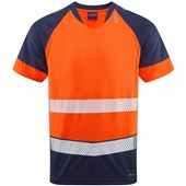 Leo Workwear Forda Orange/Navy EcoViz Performance+ Hi Vis T-Shirt