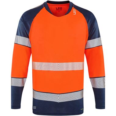 Leo Workwear Ruda Orange EcoViz Performance Dual Colour Hi Vis Long Sleeved T-Shirt