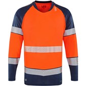 Leo Workwear Ruda Orange EcoViz Performance Dual Colour Hi Vis Long Sleeved T-Shirt