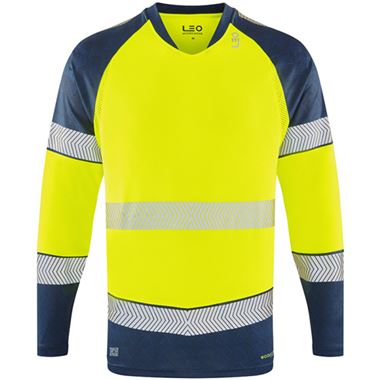 Leo Workwear Ruda Yellow EcoViz Performance Dual Colour Hi Vis Long Sleeved T-Shirt