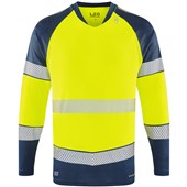 Leo Workwear Ruda Yellow EcoViz Performance Dual Colour Hi Vis Long Sleeved T-Shirt