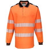 Portwest T184 Orange/Black PW3 Long Sleeve Hi Vis Polo Shirt