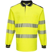 Portwest T184 Yellow/Black PW3 Long Sleeve Hi Vis Polo Shirt