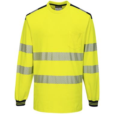 Portwest T185 Yellow/Black PW3 Long Sleeve Hi Vis T Shirt