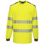 Portwest T185 Yellow/Black PW3 Long Sleeve Hi Vis T Shirt
