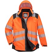 Portwest T400 PW3 Orange/Black Padded Waterproof Hi Vis Winter Jacket