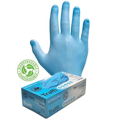 TraffiGlove TD01 Sustain Blue Powder Free Biodegradable Nitrile Disposable Gloves AQL1.5 - (Box 100)