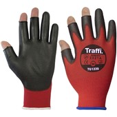 TraffiGlove TG1220 X-Dura 3-Digit PU Palm Coated Red Gloves - Cut Level 1 (Cut A)