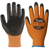 TraffiGlove TG3010 X-Dura Classic PU Palm Coated Amber Gloves - Cut Resistant Level 3 (Cut B)