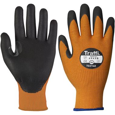 TraffiGlove TG3140 MicroDex Ultra Cut B Nitrile Foam Palm Coated Amber Gloves - 13g