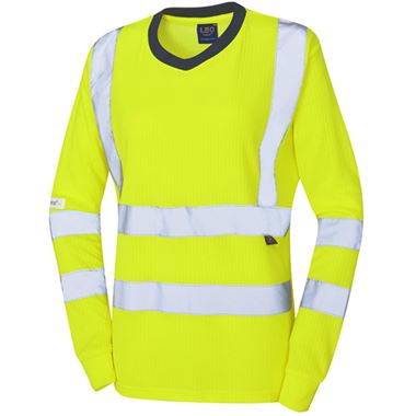 Leo Workwear Lydford Yellow EcoViz Comfort Women's Hi Vis Long Sleeved T-Shirt