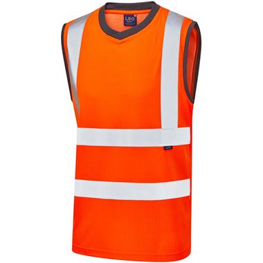 Leo Workwear Ashford Orange Comfort EcoViz Sleeveless Hi Vis T-Shirt