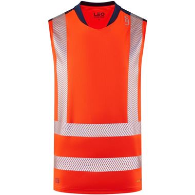 Leo Workwear Bradwell Rail Orange EcoViz Performance Sleeveless Hi Vis T-Shirt