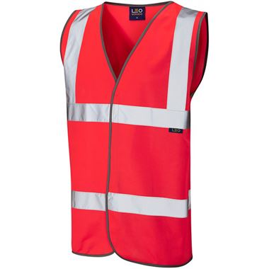 Leo Workwear Tarka Red EcoViz Hi Vis Vest