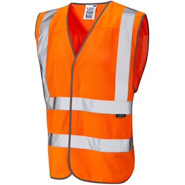 Leo Workwear Arlington Rail Orange EcoViz Mesh Hi Vis Vest