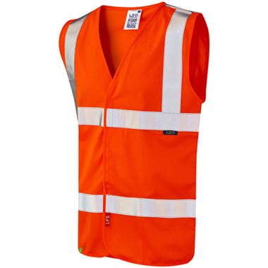 Leo Workwear Milford Rail Orange EcoViz Limited Fire Spread Hi Vis Vest