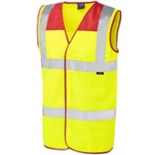 Leo Workwear Bradworthy Yellow EcoViz Mesh Hi Vis Vest with Red Yoke