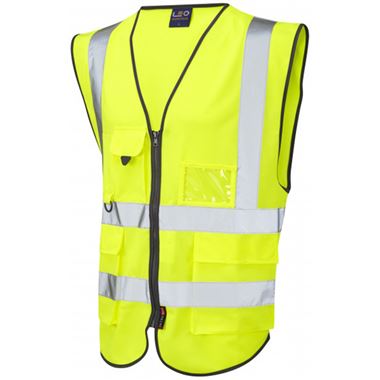 Leo Workwear Lynton Yellow Zipped Hi Vis Superior Waistcoat