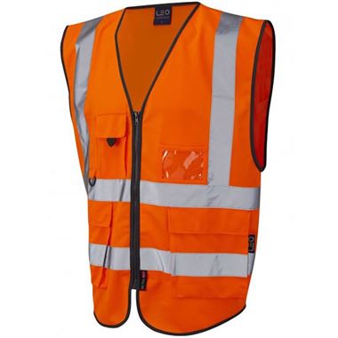 Leo Workwear Lynton Orange Zipped Hi Vis Superior Waistcoat