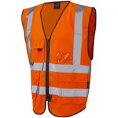 Leo Workwear Lynton Orange Zipped Hi Vis Superior Waistcoat