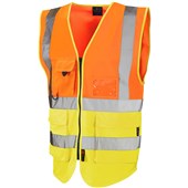 Leo Workwear Lynton W11 Zipped Two Tone Hi Vis Superior Waistcoat