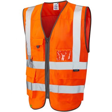 Leo Workwear Cobbaton Orange EcoViz Coolviz Superior Mesh Hi Vis Vest 