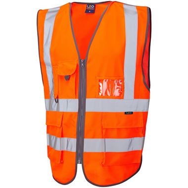 Leo Workwear Barnstaple Orange Superior 3-Part Quick Release Hi Vis Rail Vest