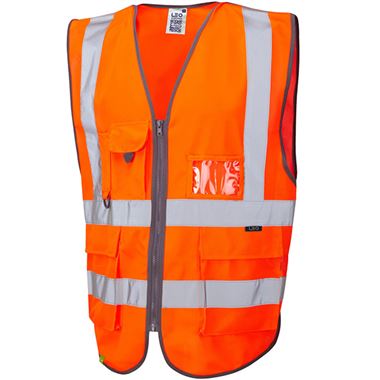 Leo Workwear Barnstaple Orange EcoViz Superior 3-Part Quick Release Hi Vis Rail Vest