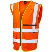 Leo Workwear Foreland Orange Zipped Superior Hi Vis Vest with Tablet Pocket 