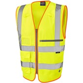 Leo Workwear Foreland Yellow Zipped Superior Hi Vis Vest with Tablet Pocket
