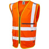 Leo Workwear Foreland Orange EcoViz Zipped Superior Hi Vis Vest with Tablet Pocket 