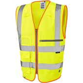 Leo Workwear Foreland Yellow Zipped Superior Hi Vis Vest with Tablet Pocket