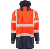 Leo Workwear Clovelly Orange/Navy EcoViz 15K Performance+ Waterproof Breathable Executive Hi Vis Jacket