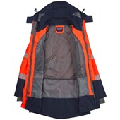 Leo Workwear Clovelly Orange/Navy EcoViz 15K Performance+ Waterproof Breathable Executive Hi Vis Jacket