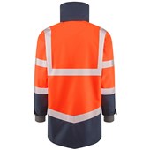 Leo Workwear Clovelly Orange/Navy EcoViz 15K Performance+ Waterproof Breathable Executive Hi Vis Jacket