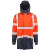 Leo Workwear Clovelly Orange/Navy EcoViz 15K Performance+ Waterproof Breathable Executive Hi Vis Jacket