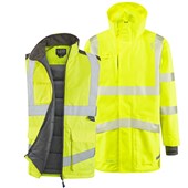 Leo Workwear Yellow EcoViz Waterproof Breathable 3-in-1 Hi Vis Clovelly Jacket with Torrington Bodywarmer