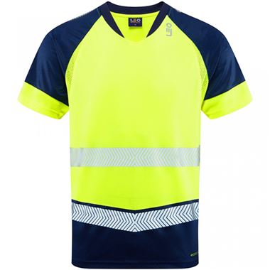 Leo Workwear Forda Yellow/Navy EcoViz Performance+ Hi Vis T-Shirt