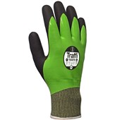 TraffiGlove TG5570 X-DURA Cut F Nitrile/Latex Palm Coated Thermal Water Resistant Green Gloves - 10g