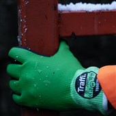 TraffiGlove TG5570 X-DURA Cut F Nitrile/Latex Palm Coated Thermal Water Resistant Green Gloves - 10g